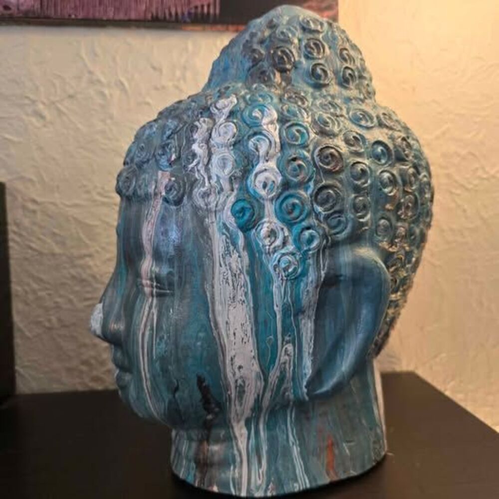HANDCRAFTED Upcycled Buddah Head HANDPAINTED Tabletop Art Decor - Picture 11 of 11